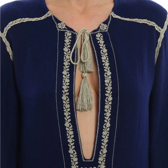 Isabel Marant Tunic Dress Size US 4 Blue Embroidered Cotton Boho Festival NEW - Picture 1 of 8